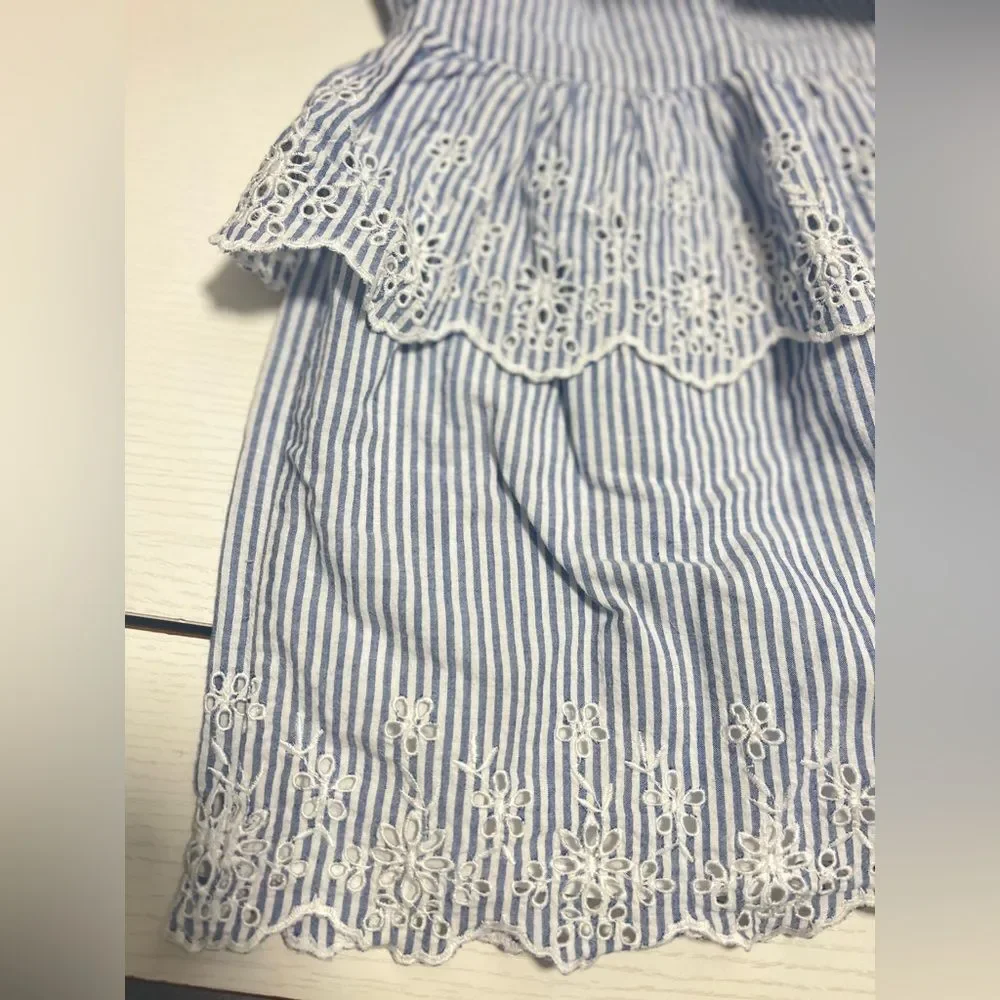 Baby GAP girl white blue stripe eyelet dress 18-24 months